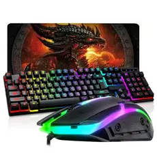 Kit Teclado Gamer Semi Mecânico E Mouse Gamer Rgb + Mousepad Knup