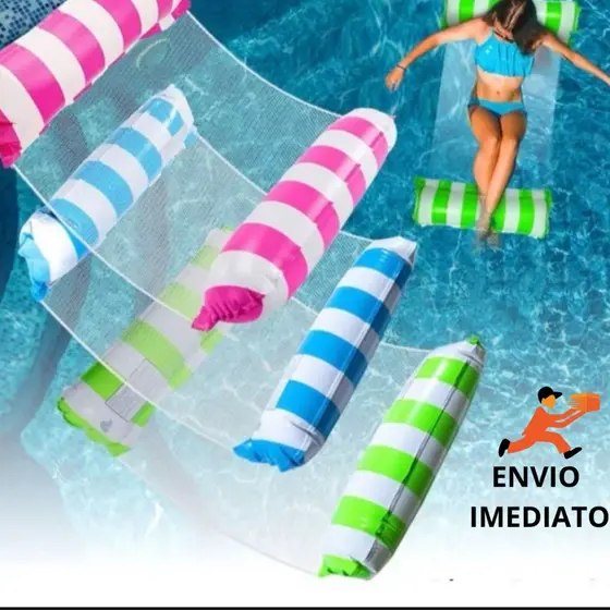 Bóia de Piscina Inflável com Rede Flutuante - Colchão de Água Reclinável e Confortável