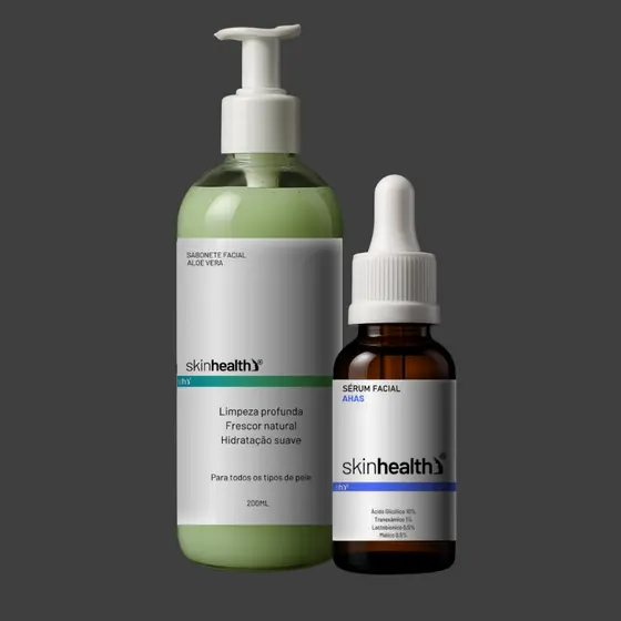 Kit Anti Acne Skinhealth - Sabonete Facial Aloe Vera + Sérum Ahas