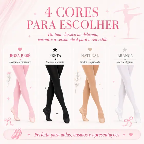 Meia Calça Fio 40 Ballet Balé Jazz Anfaltil Adulto Juvenil Sem Furo Aulas Conforto Leveza Dança