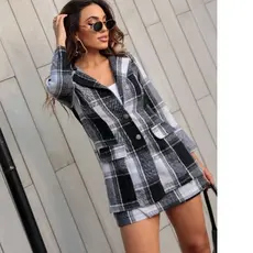 Conjunto Feminino Flanelado Blazer e Short Saia Xadrex