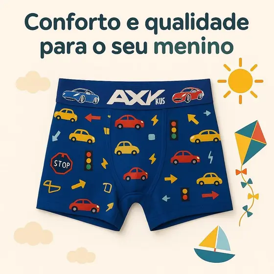 Kit Com 10 Cuecas Boxer Juvenil
