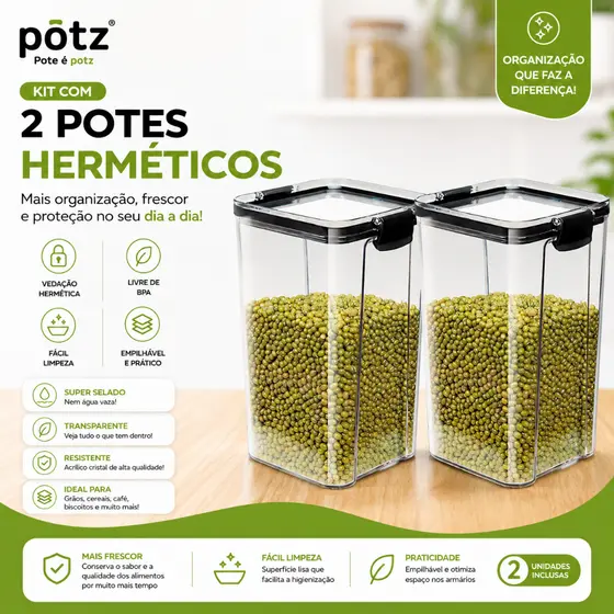 KIT 2 Und. Pote Hermético Clear Block 460ML Casa, Utilidades, Mantimentos, Acrílico,
