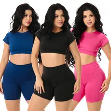 Conjunto Fitness Short Cintura Alta Bermuda FemininoToper Fitness Academia Corrida