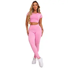 Conjunto Top Cropped Fitness Suplex Calça LeggingCintura Alta Academia Feminino Suplex Confortável