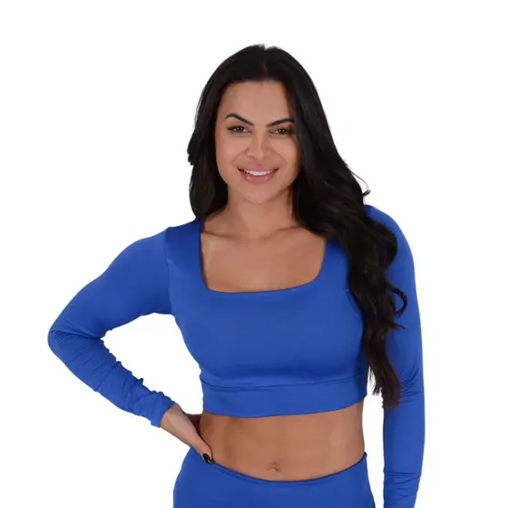 Top Com Manga Longa Feminino Academia Cropped Fitness Treino Suplex Esportivo Conforto Luxo Casual