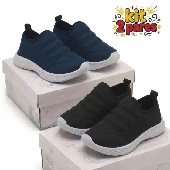 Kit 2 Tênis Infantil Menino Calce Fácil Macio e Confortável