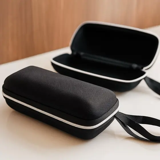 Estojo Case Porta Óculos de Grau ou de Sol com Zíper Cor Preta e Cinza + Flanela