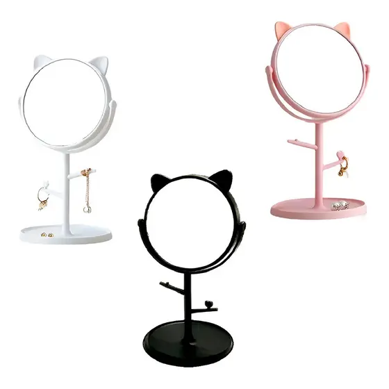 Espelho de Mesa com Suporte Orelha de Gatinho Maquiagem Cor:Preto