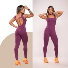 Macacão Academia Feminino Fitness Longo Costas Aberta Zero Transparência Confortável Treino Pilates