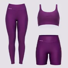 Kit Fitness Feminino 3 Peças Top + Legging + Short com Bolso Cintura Alta Zero Transparência