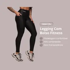 Calça Legging Com Bolso de Cintura Alta Para Academia Feminina Esportiva Modeladora Treino e Corrida