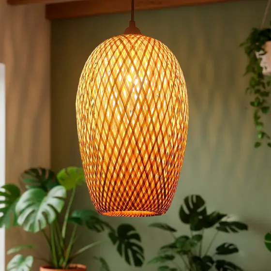 Lustre de Teto Pendente Luminária Bivolt Bambu Vime Rústico Sala Cozinha Bancada Saint Martin Sunfy