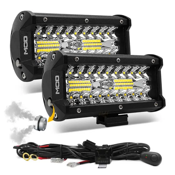 Barra de LED Farol de Milha Auxiliar 120W 16cm 12V/24V C/ Válvula de Respiro + Chicote Completo Par