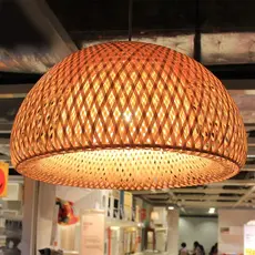 Lustre Luminária Rústico Pendente Organico Modelo Malibu Natural Fibra de Bambu 43cm Com Lâmpada