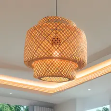 Luminaria Teto Lustre Pendente Madeira Sala Moderno Rustico Palha Natural Completo