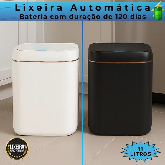 Lixeira Recarregável 11L USB Com Sensor Automático Inteligente Para Quarto, Banheiro, Cozinha