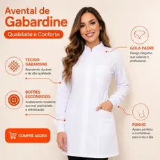 Jaleco Acinturado Gabardine Com Punho Gola Padre Para Profissional da Saúde | Estética