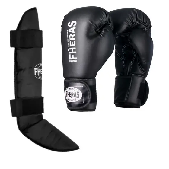 Luva Boxe e Muay Thai MMA com Protetor de Canela Caneleira Free Style Fheras