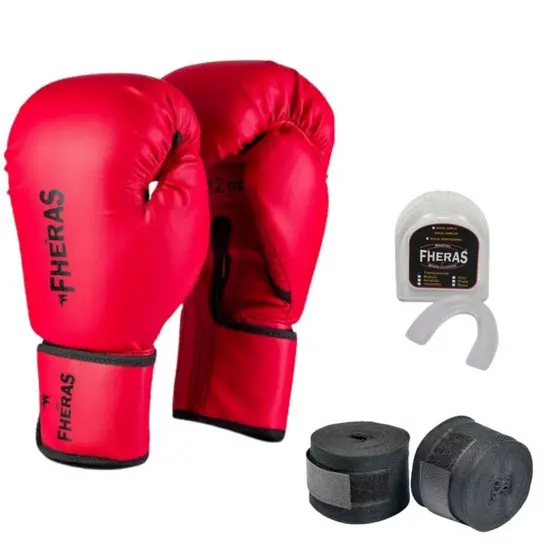 Luva Profissional Boxe e Muay Thai MMA Fheras com Bandagem e Protetor Bucal