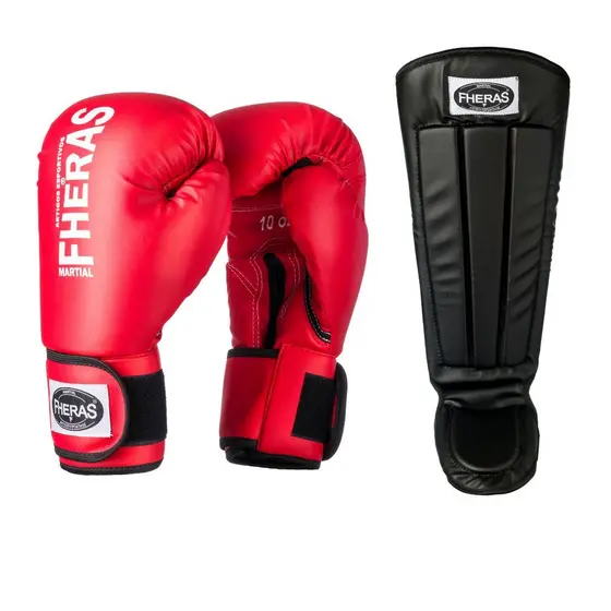 Luva Boxe Muay Thai MMA Profissional com Caneleira Anatômica
