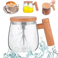 Caneca Elétrica Mixer Madeira Automática Mistura Shake Café Chá