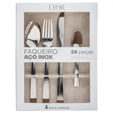 Faqueiro Dourado 24 Peças Aço Inox Luxo Premium Jogo Talheres Lyor Inoxidável Resistente