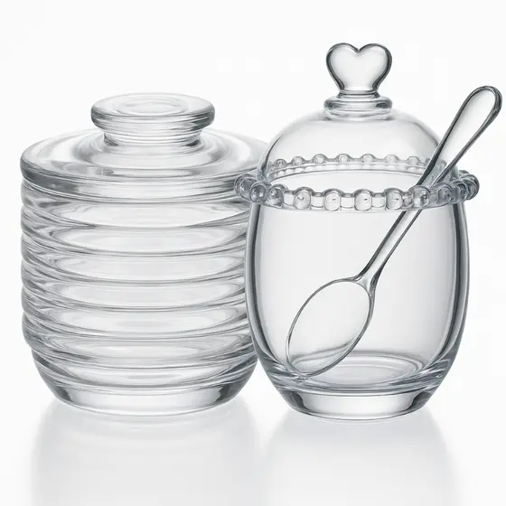 Conjunto Açucareiro e Manteigueira de Vidro Mesa Posta Café da Manhã Utensílios Doméstico