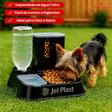 Comedouro com Bebedouro Alimentador Automático Pet 2 em 1 Água e Ração Bebedouro Cachorro Gato