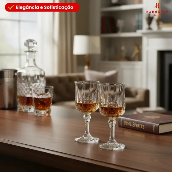 Kit 6 Taças de Licor 56 ml Vidro Diamante Cristal Sofisticado Elegante