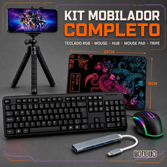 Kit Gamer Mobilador com Teclado Mouse e Pad Estampado Speed Tripe Completo