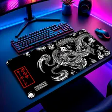 Mouse Pad Gamer Traxen 32x27cm / 60x30cm / 70x35cm Estampas Dragao Chines + Porta Copo