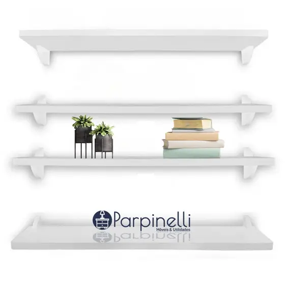 Kit Jogo 4 Prateleiras De Livro De Parede Branco 100% Resistente 60 X 20 Suporte Porta Quadros