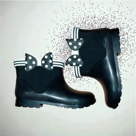 Bota Galocha Infantil Menina Coturno Laço Poa Revirão bota de chuva impermeável Frio Escolar