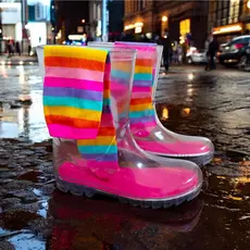 Kit Galocha Infantil Menina Cano Alto+Meia Colorida Arco Iris estilosa na moda Confortavel