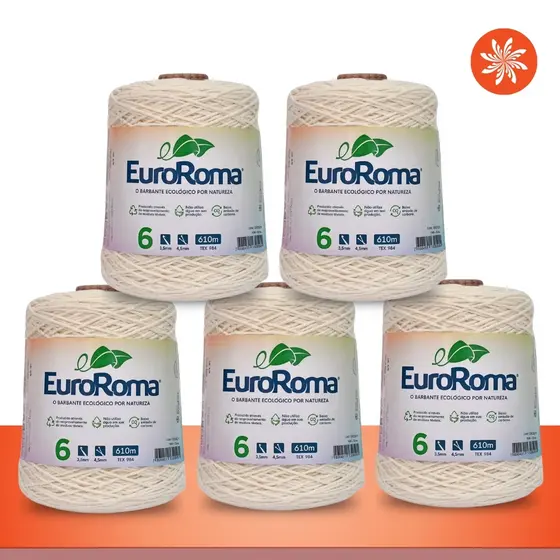 kit 5 unidades Barbante Cru EuroRoma 4/6 610M 600G Crochê Tear Artesanato Macramê Tapeçaria Tricô