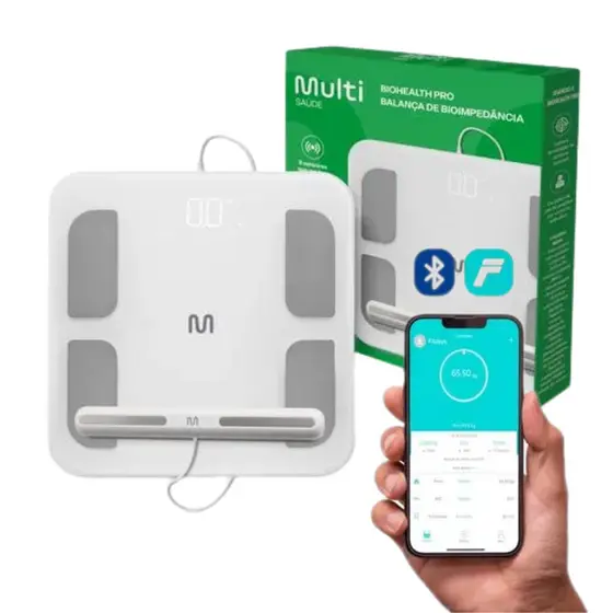Balança De Bioimpedância Coporal Bio Health Pro Multi Saúde Bluetooth Com Handle Até 180kg - Hc060n