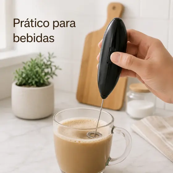 Mini Mixer Manual A Pilha 21,5 cm Para Bebidas Com Batedor Espiral