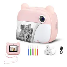 Câmera Infantil Portátil Digital, Impressão Instantânea Rosa