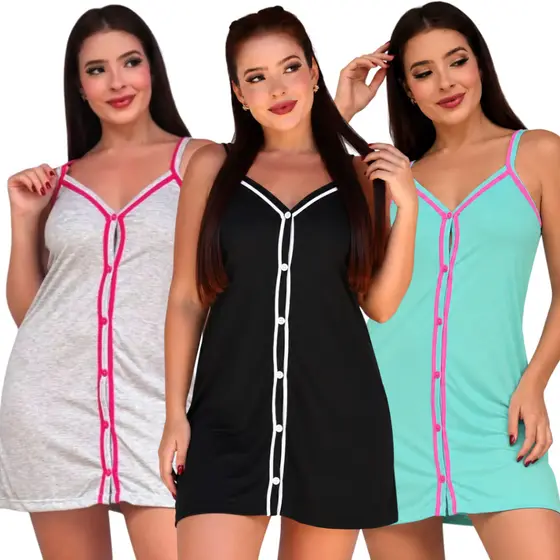 Camisola Blogueira de Alça ideal no Pós Cirúrgico e Amamentação / Camisola de Botão
