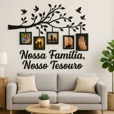 Quadro Decorativo em MDF – Árvore com Molduras para Fotos de Família Decoração Casa Parede Quarto Presente