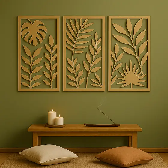 Quadros Decorativos de Folhas em MDF – Estilo Clean e Elegante Enfeite