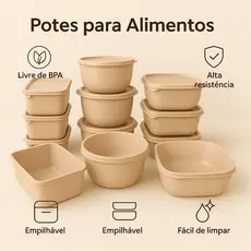 Kit 15 Potes Multiuso com Tampa Hermética – Bege, Preto e Rosa