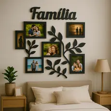Painel Porta Retrato Família MDF Decorativo para Fotos 50x45cm