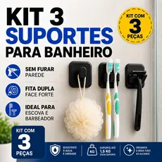 Kit 3 Suportes Banheiro Sem Furar Porta Escova Barbeador Bucha
