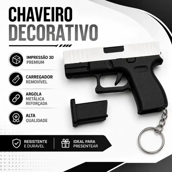 Glock Miniatura Articulado Decorativo com Carregador Removível