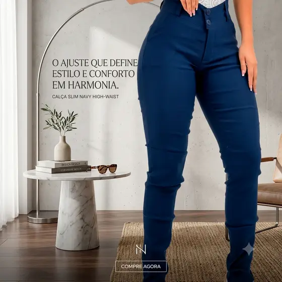 Calça Feminina Plus size Cintura Alta Skinny Bengaline com Elastano Modeladora Confortável