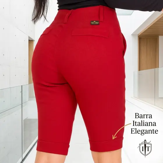 Bermuda Feminina Bengaline Premium Cintura Alta Barra Italiana Elegante Social Casual Trabalho Confortável
