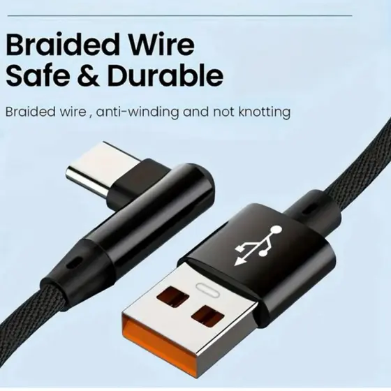 Cabo USB 90 Graus Reforçado | Tipo-C / iPhone / V8 | Carga Rápida