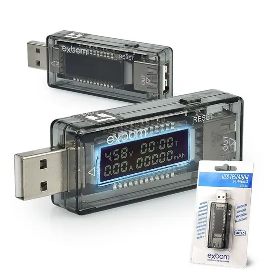 Testador USB de Voltagem e Amperagem - Medidor de Capacidade com Display LED 3.3" - Proteção Contra Sobrecarga